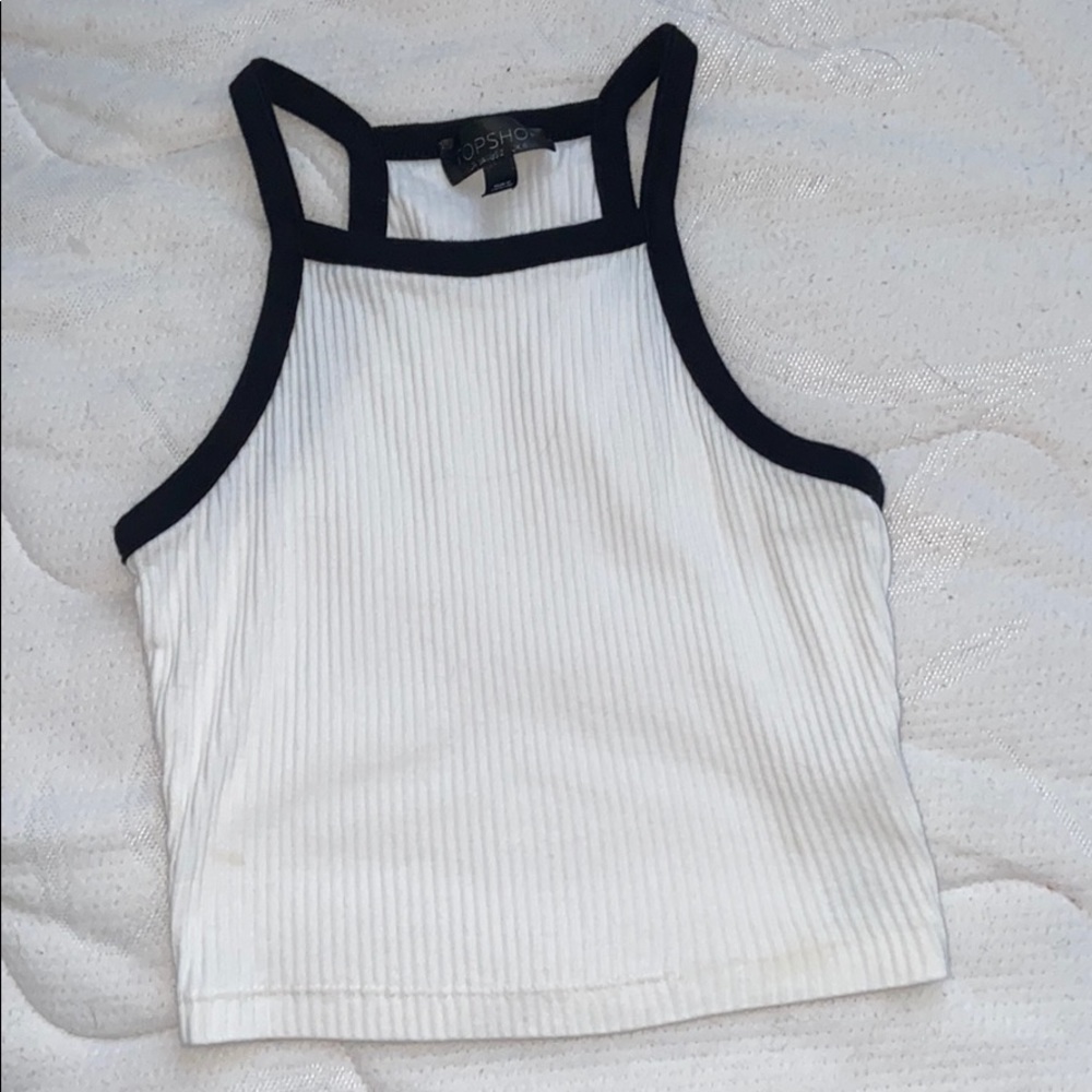 white and black cropped tank top